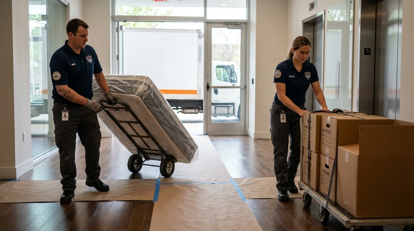 Professional apartment movers loading elevator in Cranford, NJ